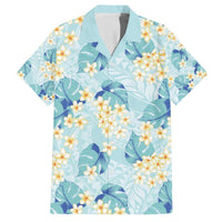 Pastel Cyan Tropical Hawaii Family Matching Off The Shoulder Long Sleeve Dress and Hawaiian Shirt Seamless Monstera Plumeria Hawaiian Pattern LT14 Dad's Shirt - Short Sleeve Pastel Cyan - Polynesian Pride
