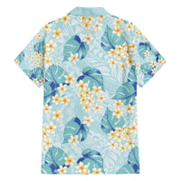 Pastel Cyan Tropical Hawaii Family Matching Off The Shoulder Long Sleeve Dress and Hawaiian Shirt Seamless Monstera Plumeria Hawaiian Pattern LT14 - Polynesian Pride