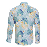 Pastel Cyan Tropical Hawaii Family Matching Off The Shoulder Long Sleeve Dress and Hawaiian Shirt Seamless Monstera Plumeria Hawaiian Pattern LT14 - Polynesian Pride