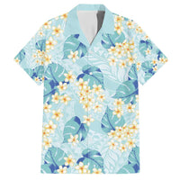 Pastel Cyan Tropical Hawaii Family Matching Off Shoulder Maxi Dress and Hawaiian Shirt Seamless Monstera Plumeria Hawaiian Pattern LT14 Dad's Shirt - Short Sleeve Pastel Cyan - Polynesian Pride