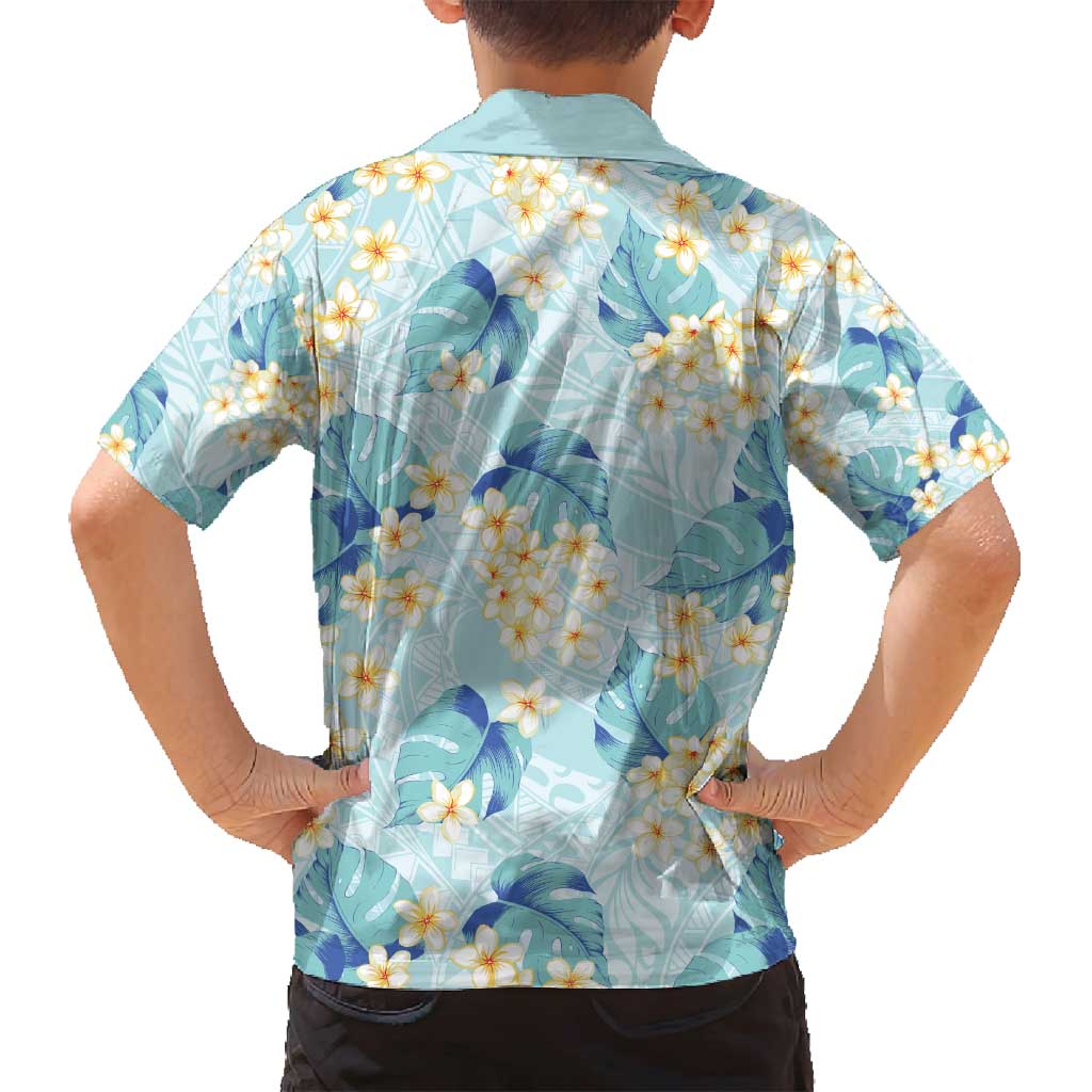 Pastel Cyan Tropical Hawaii Family Matching Off Shoulder Short Dress and Hawaiian Shirt Seamless Monstera Plumeria Hawaiian Pattern LT14 - Polynesian Pride