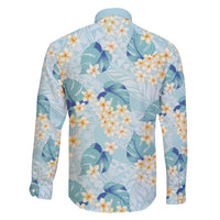 Pastel Cyan Tropical Hawaii Family Matching Off Shoulder Short Dress and Hawaiian Shirt Seamless Monstera Plumeria Hawaiian Pattern LT14 - Polynesian Pride
