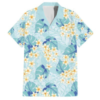 Pastel Cyan Tropical Hawaii Family Matching Short Sleeve Bodycon Dress and Hawaiian Shirt Seamless Monstera Plumeria Hawaiian Pattern LT14 Dad's Shirt - Short Sleeve Pastel Cyan - Polynesian Pride