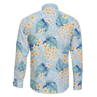 Pastel Cyan Tropical Hawaii Family Matching Short Sleeve Bodycon Dress and Hawaiian Shirt Seamless Monstera Plumeria Hawaiian Pattern LT14 - Polynesian Pride