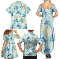 Pastel Cyan Tropical Hawaii Family Matching Summer Maxi Dress and Hawaiian Shirt Seamless Monstera Plumeria Hawaiian Pattern LT14 - Polynesian Pride