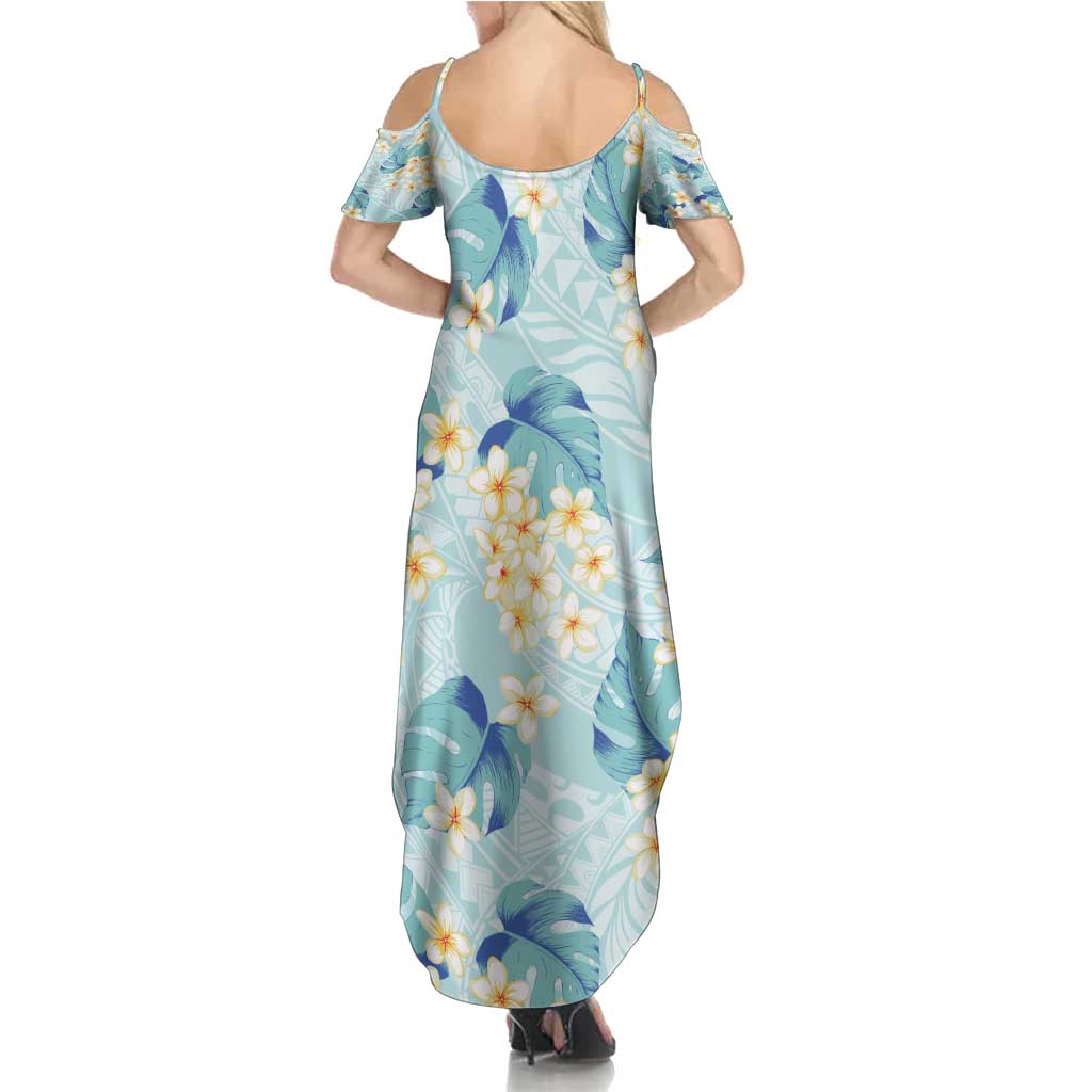 Pastel Cyan Tropical Hawaii Family Matching Summer Maxi Dress and Hawaiian Shirt Seamless Monstera Plumeria Hawaiian Pattern LT14 - Polynesian Pride