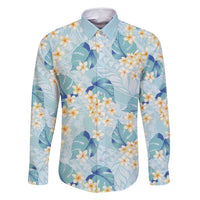 Pastel Cyan Tropical Hawaii Family Matching Tank Maxi Dress and Hawaiian Shirt Seamless Monstera Plumeria Hawaiian Pattern LT14 Dad's Shirt - Long Sleeve Pastel Cyan - Polynesian Pride