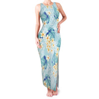 Pastel Cyan Tropical Hawaii Family Matching Tank Maxi Dress and Hawaiian Shirt Seamless Monstera Plumeria Hawaiian Pattern LT14 Mom's Dress Pastel Cyan - Polynesian Pride