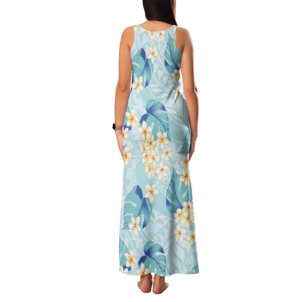 Pastel Cyan Tropical Hawaii Family Matching Tank Maxi Dress and Hawaiian Shirt Seamless Monstera Plumeria Hawaiian Pattern LT14 - Polynesian Pride