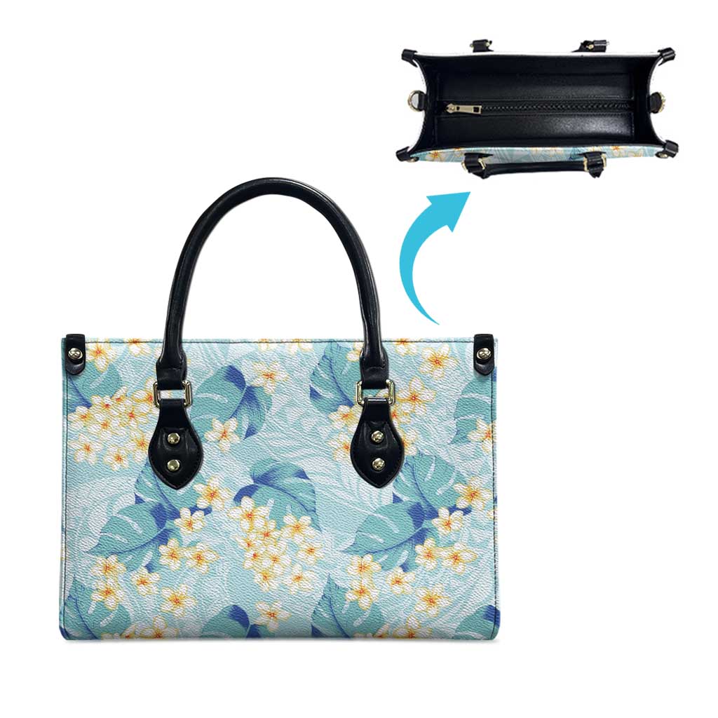 Pastel Cyan Tropical Hawaii Leather Bag Seamless Monstera Plumeria Hawaiian Pattern - Polynesian Pride