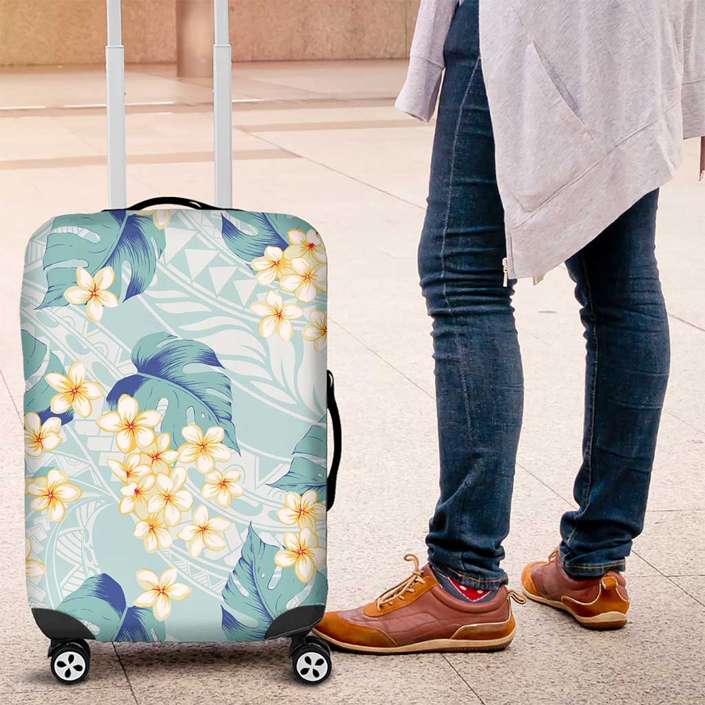 Pastel Cyan Tropical Hawaii Luggage Cover Seamless Monstera Plumeria Hawaiian Pattern - Polynesian Pride