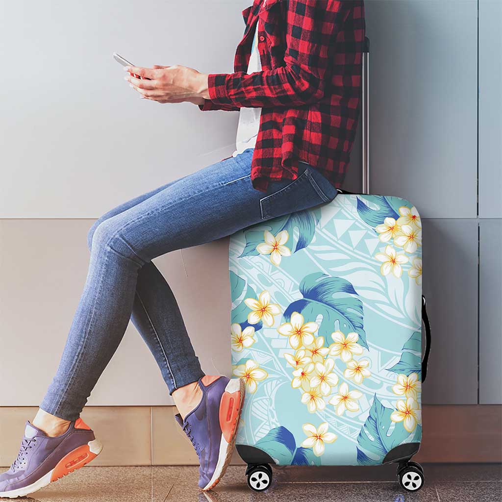 Pastel Cyan Tropical Hawaii Luggage Cover Seamless Monstera Plumeria Hawaiian Pattern - Polynesian Pride