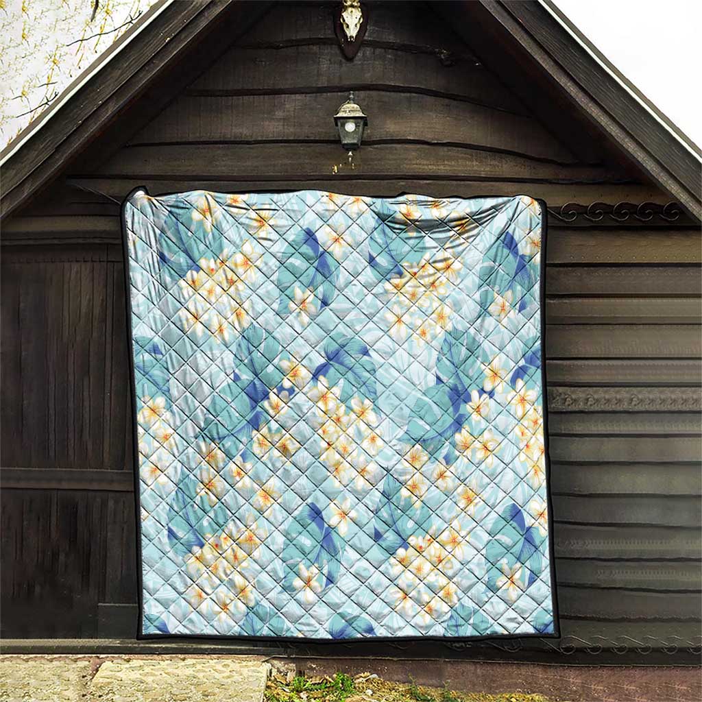 Pastel Cyan Tropical Hawaii Quilt Seamless Monstera Plumeria Hawaiian Pattern - Polynesian Pride