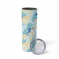 Pastel Cyan Tropical Hawaii Skinny Tumbler Seamless Monstera Plumeria Hawaiian Pattern LT14 - Polynesian Pride