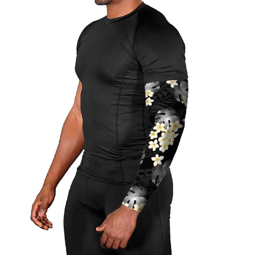 Black Tropical Hawaii Arm Sleeves Seamless Monstera Plumeria Hawaiian Pattern - Polynesian Pride