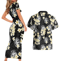 Black Tropical Hawaii Couples Matching Short Sleeve Bodycon Dress and Hawaiian Shirt Seamless Monstera Plumeria Hawaiian Pattern LT14 - Polynesian Pride