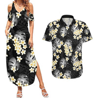 Black Tropical Hawaii Couples Matching Summer Maxi Dress and Hawaiian Shirt Seamless Monstera Plumeria Hawaiian Pattern LT14 Black - Polynesian Pride