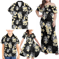 Black Tropical Hawaii Family Matching Off Shoulder Maxi Dress and Hawaiian Shirt Seamless Monstera Plumeria Hawaiian Pattern LT14 - Polynesian Pride
