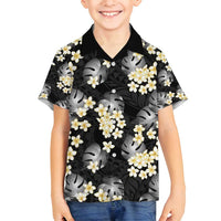 Black Tropical Hawaii Family Matching Off Shoulder Maxi Dress and Hawaiian Shirt Seamless Monstera Plumeria Hawaiian Pattern LT14 Son's Shirt Black - Polynesian Pride