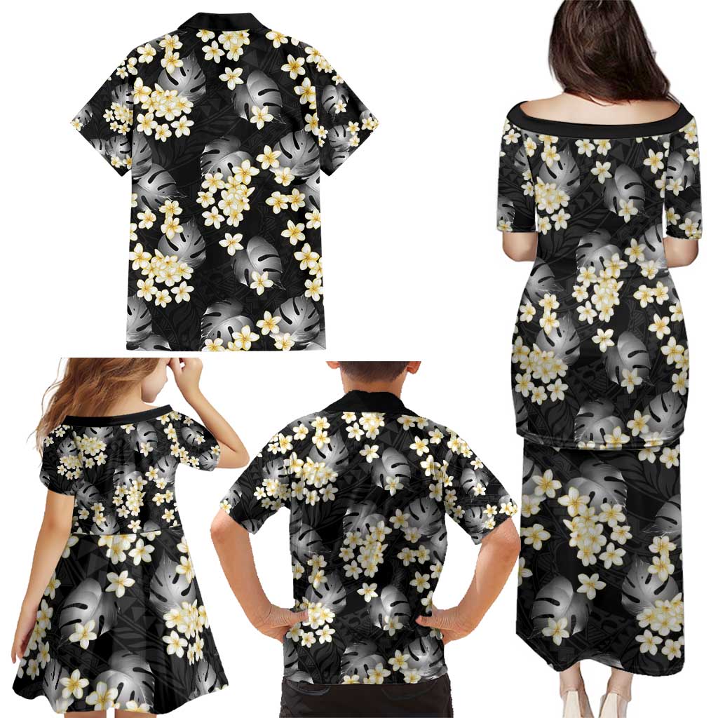 Black Tropical Hawaii Family Matching Puletasi and Hawaiian Shirt Seamless Monstera Plumeria Hawaiian Pattern LT14 - Polynesian Pride
