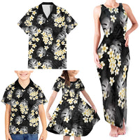 Black Tropical Hawaii Family Matching Tank Maxi Dress and Hawaiian Shirt Seamless Monstera Plumeria Hawaiian Pattern LT14 - Polynesian Pride