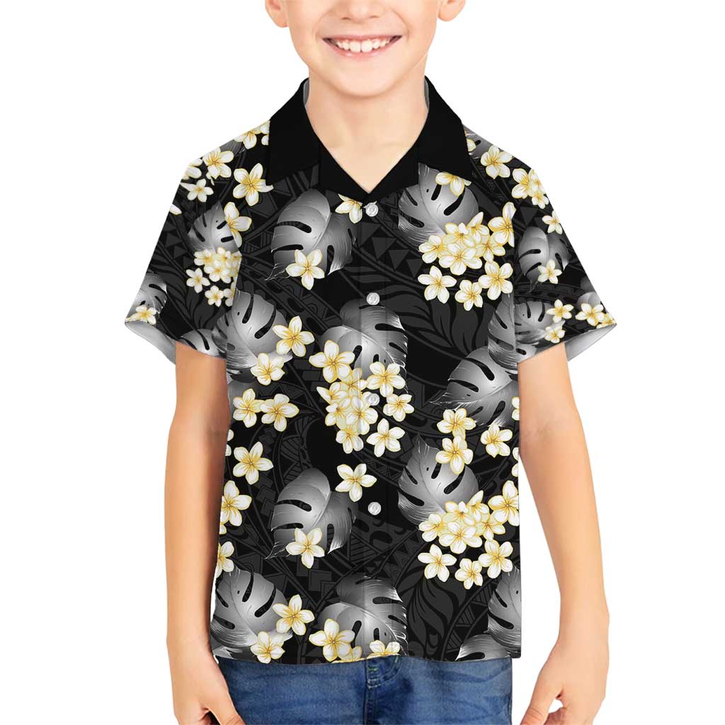 Black Tropical Hawaii Family Matching Tank Maxi Dress and Hawaiian Shirt Seamless Monstera Plumeria Hawaiian Pattern LT14 Son's Shirt Black - Polynesian Pride