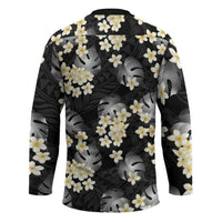 Black Tropical Hawaii Hockey Jersey Seamless Monstera Plumeria Hawaiian Pattern - Polynesian Pride