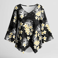 Black Tropical Hawaii Kimono Sleeve Blouse Seamless Monstera Plumeria Hawaiian Pattern LT14 Female Black - Polynesian Pride