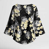 Black Tropical Hawaii Kimono Sleeve Blouse Seamless Monstera Plumeria Hawaiian Pattern LT14 - Polynesian Pride