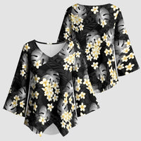 Black Tropical Hawaii Kimono Sleeve Blouse Seamless Monstera Plumeria Hawaiian Pattern LT14 - Polynesian Pride