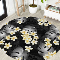 Black Tropical Hawaii Round Carpet Seamless Monstera Plumeria Hawaiian Pattern LT14 Black - Polynesian Pride