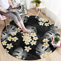 Black Tropical Hawaii Round Carpet Seamless Monstera Plumeria Hawaiian Pattern LT14 - Polynesian Pride