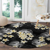 Black Tropical Hawaii Round Carpet Seamless Monstera Plumeria Hawaiian Pattern LT14 - Polynesian Pride