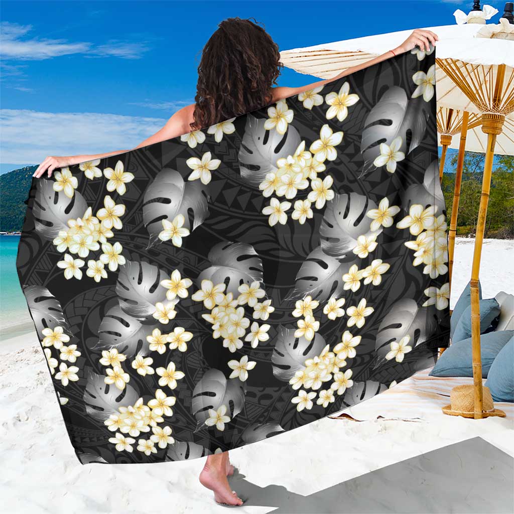 Black Tropical Hawaii Sarong Seamless Monstera Plumeria Hawaiian Pattern LT14 One Size 44 x 66 inches Black - Polynesian Pride