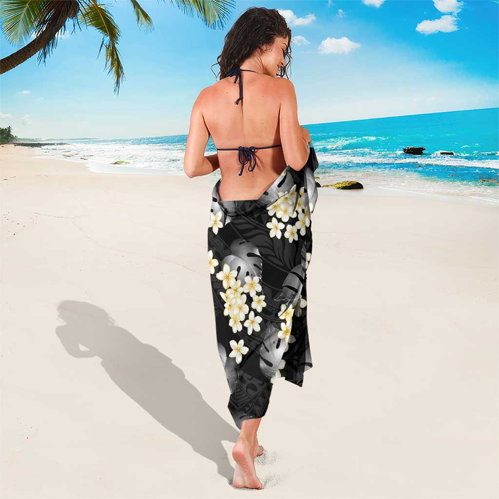 Black Tropical Hawaii Sarong Seamless Monstera Plumeria Hawaiian Pattern LT14 - Polynesian Pride