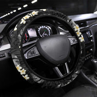 Black Tropical Hawaii Steering Wheel Cover Seamless Monstera Plumeria Hawaiian Pattern - Polynesian Pride