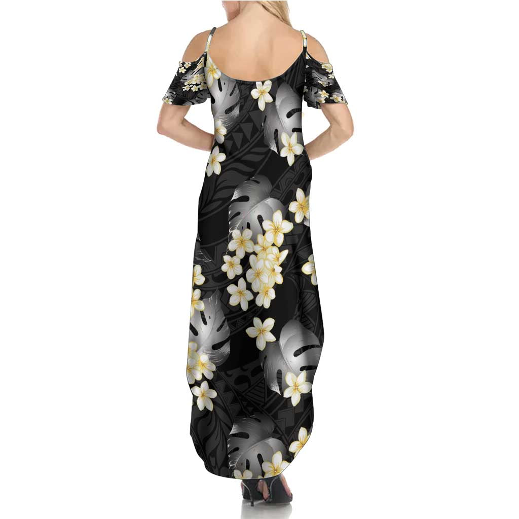 Black Tropical Hawaii Summer Maxi Dress Seamless Monstera Plumeria Hawaiian Pattern - Polynesian Pride