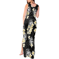 Black Tropical Hawaii Tank Maxi Dress Seamless Monstera Plumeria Hawaiian Pattern - Polynesian Pride