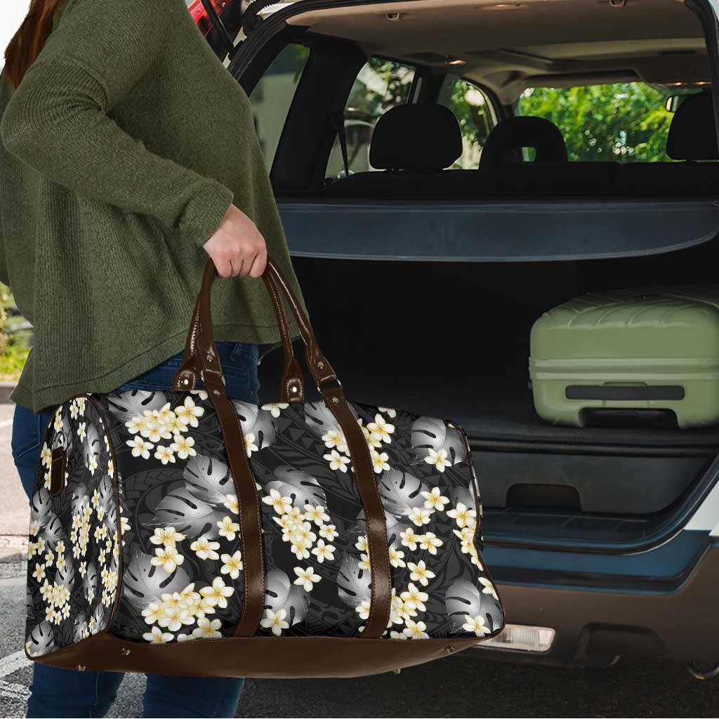 Black Tropical Hawaii Travel Bag Seamless Monstera Plumeria Hawaiian Pattern - Polynesian Pride