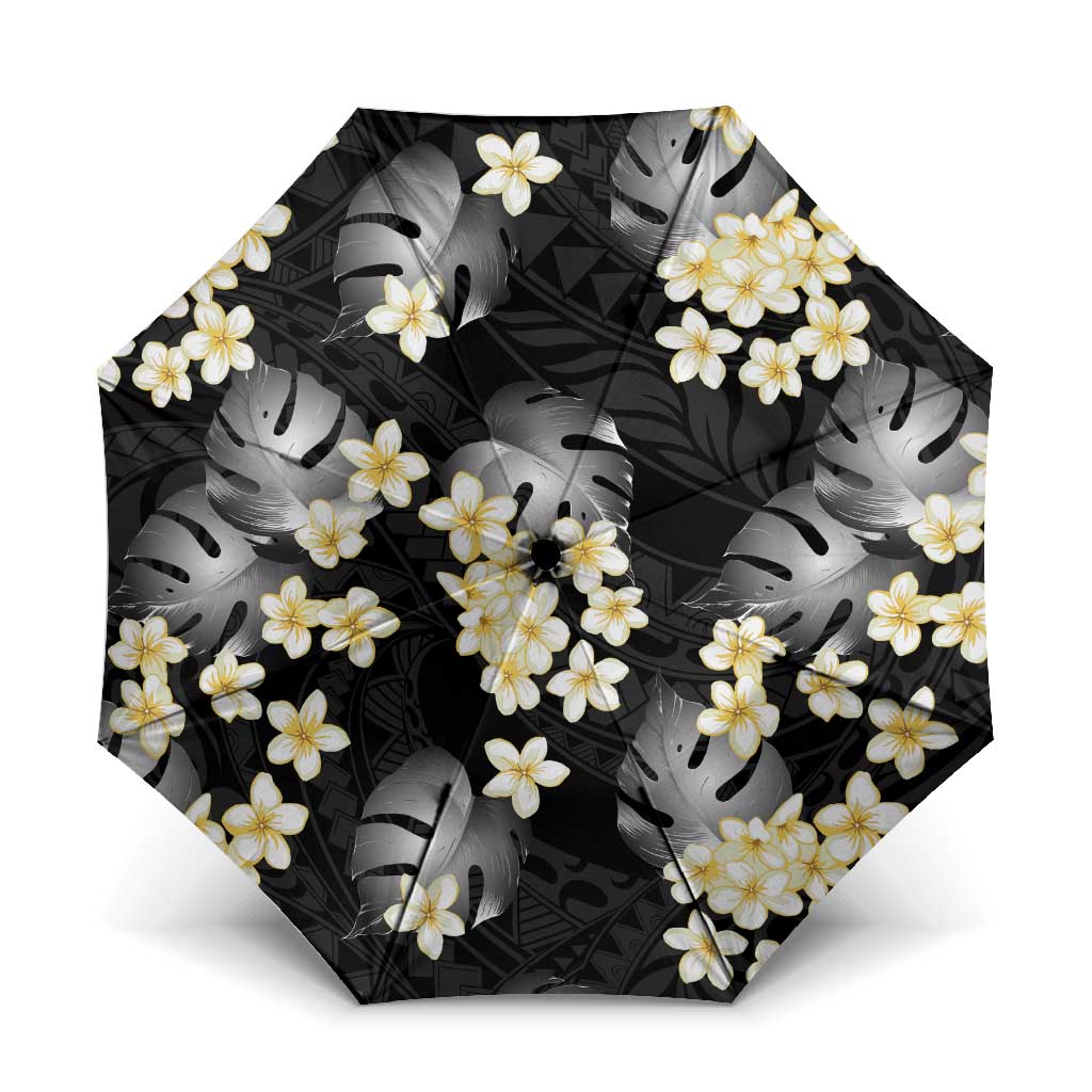 Black Tropical Hawaii Umbrella Seamless Monstera Plumeria Hawaiian Pattern LT14 One Size Folded 11.42 inch Opened Diameter 37.4 inch Black - Polynesian Pride