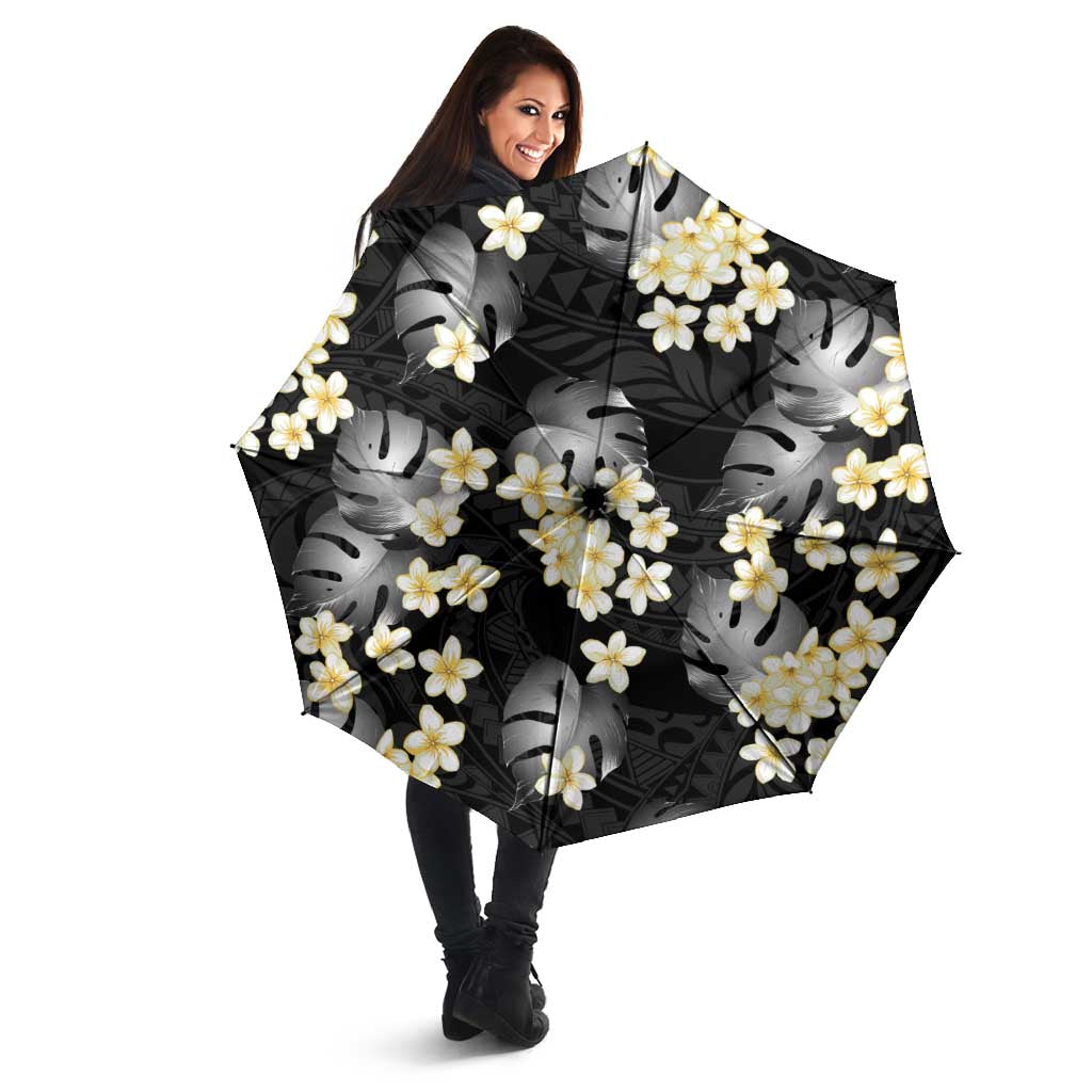 Black Tropical Hawaii Umbrella Seamless Monstera Plumeria Hawaiian Pattern LT14 - Polynesian Pride