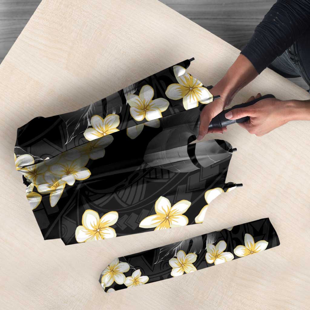 Black Tropical Hawaii Umbrella Seamless Monstera Plumeria Hawaiian Pattern LT14 - Polynesian Pride