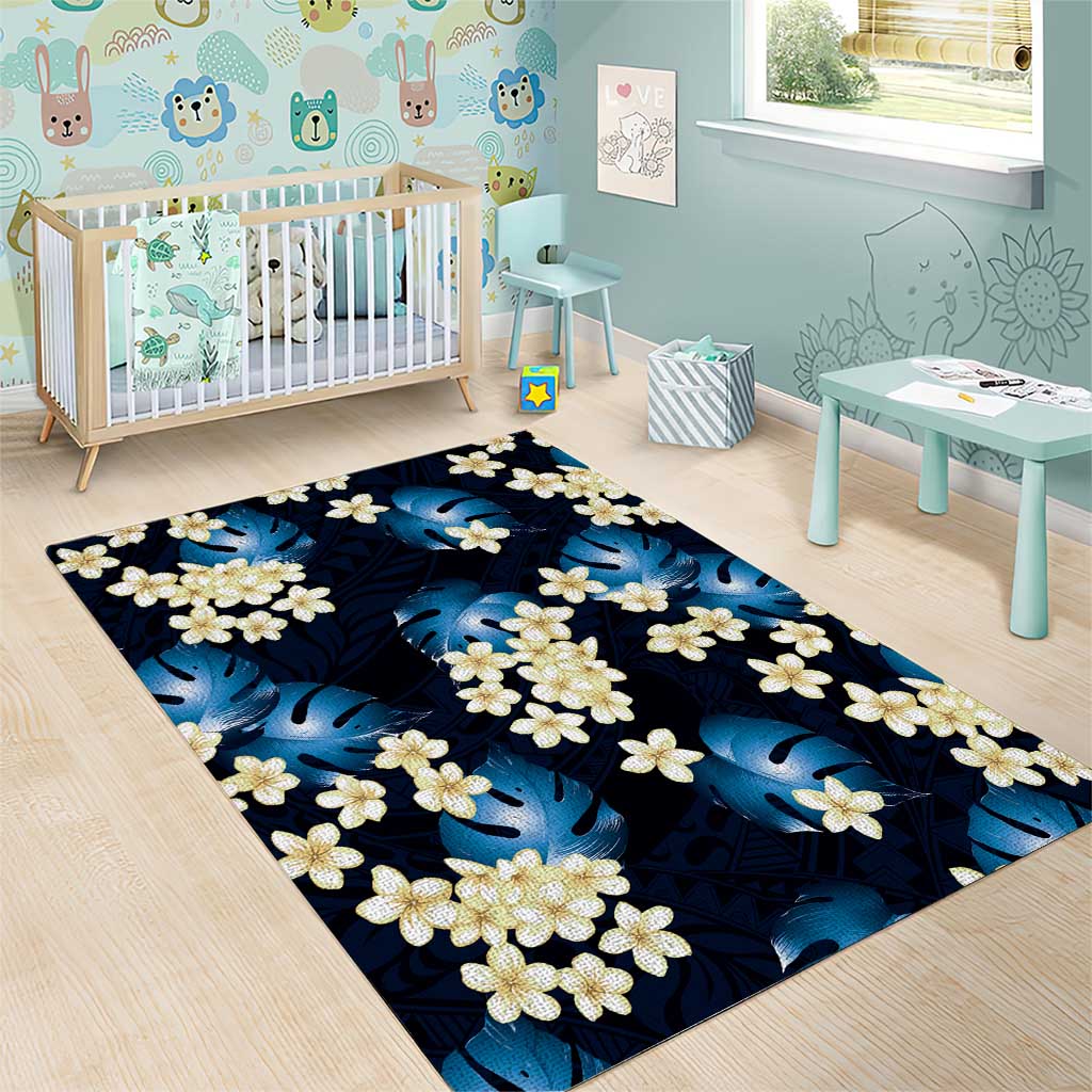 Blue Tropical Hawaii Area Rug Seamless Monstera Plumeria Hawaiian Pattern - Polynesian Pride