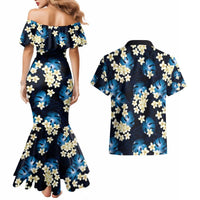 Blue Tropical Hawaii Couples Matching Mermaid Dress and Hawaiian Shirt Seamless Monstera Plumeria Hawaiian Pattern LT14 - Polynesian Pride