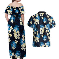 Blue Tropical Hawaii Couples Matching Off Shoulder Maxi Dress and Hawaiian Shirt Seamless Monstera Plumeria Hawaiian Pattern LT14 - Polynesian Pride