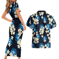 Blue Tropical Hawaii Couples Matching Short Sleeve Bodycon Dress and Hawaiian Shirt Seamless Monstera Plumeria Hawaiian Pattern LT14 - Polynesian Pride