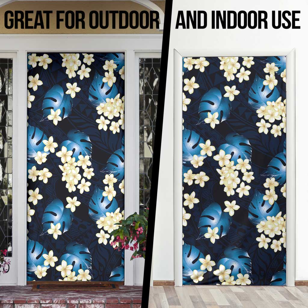 Blue Tropical Hawaii Door Cover Seamless Monstera Plumeria Hawaiian Pattern - Polynesian Pride