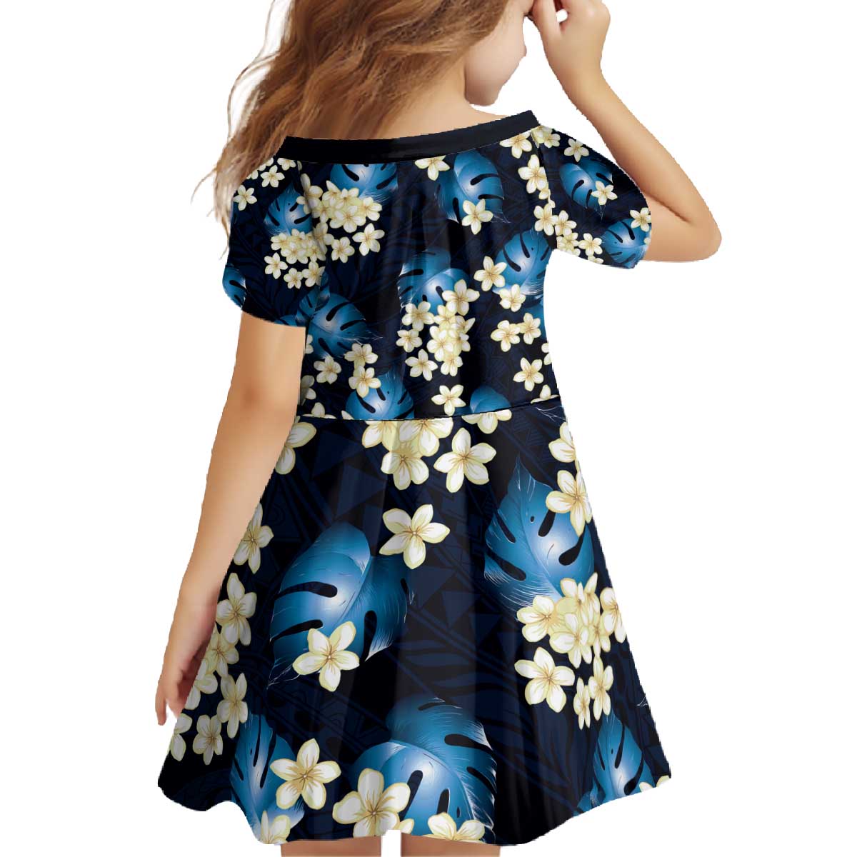 Blue Tropical Hawaii Family Matching Off The Shoulder Long Sleeve Dress and Hawaiian Shirt Seamless Monstera Plumeria Hawaiian Pattern LT14 - Polynesian Pride