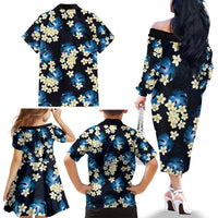 Blue Tropical Hawaii Family Matching Off The Shoulder Long Sleeve Dress and Hawaiian Shirt Seamless Monstera Plumeria Hawaiian Pattern LT14 - Polynesian Pride