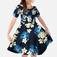 Blue Tropical Hawaii Family Matching Off Shoulder Maxi Dress and Hawaiian Shirt Seamless Monstera Plumeria Hawaiian Pattern LT14 Daughter's Dress Blue - Polynesian Pride